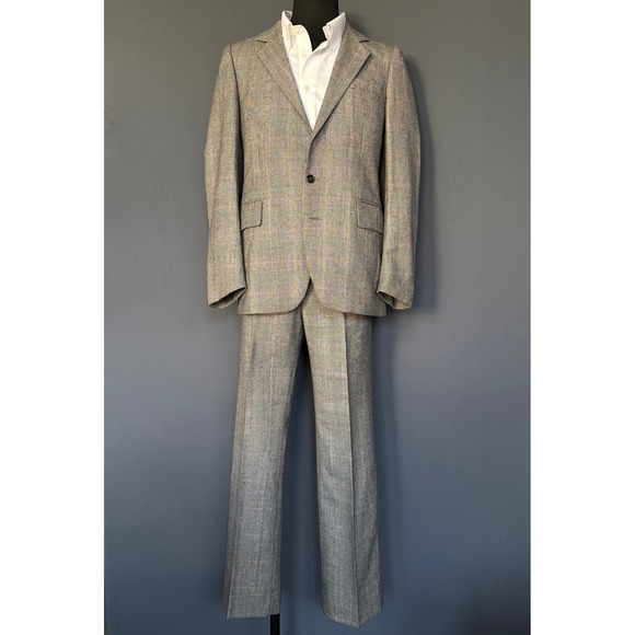 1970s 2 Piece Disco Era Glenn Plaid Suit | Size 37R 30W | Vintage Bellbottom - Picture 2 of 16